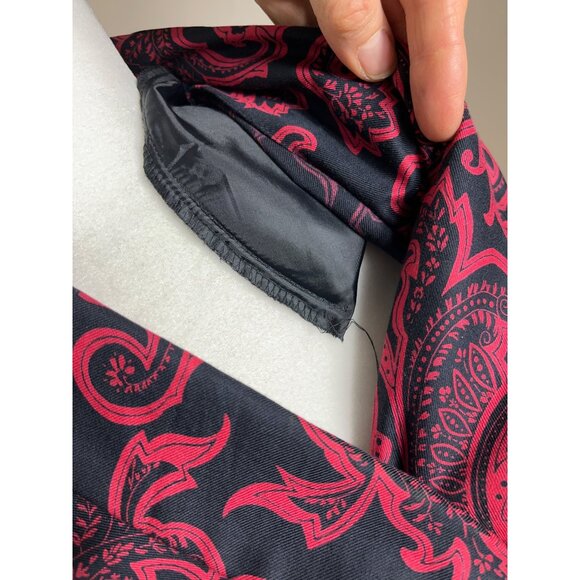 Liz Claiborne Dress Red Black Paisley Vtg 80s Career Midi Leather Belt Womens M - Picture 10 of 12